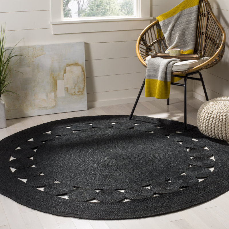 Bungalow Rose Round Johna Handmade Jute/Sisal Black Area Rug & Reviews